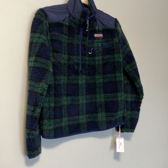 NWT Vineyard Vines blackwatch sherpa jacquard plaid tartan fleece half zip - Picture 3 of 10